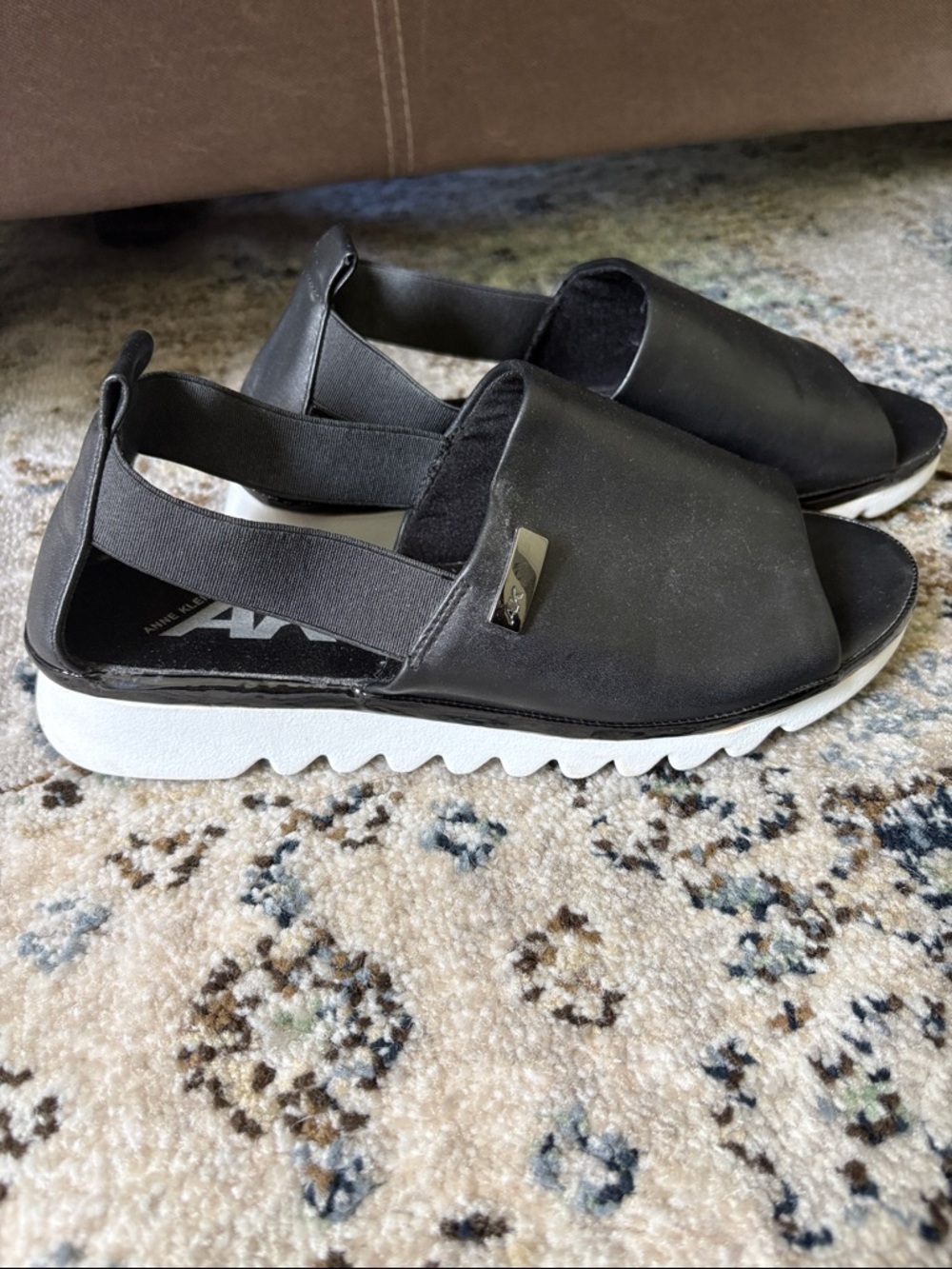 Anne Klein Black and White Slingback Sport Sandals